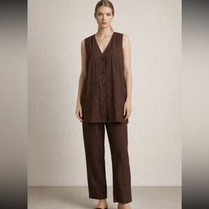 New Marc Ware vest pants suit lagenlook Linen pinstripe